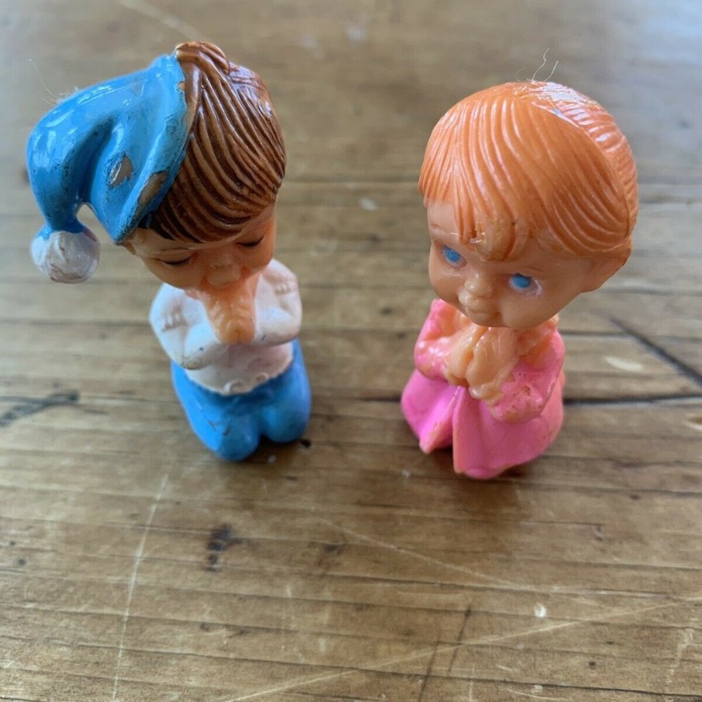 Vintage Plastic Celluloid Praying Girl and Boy